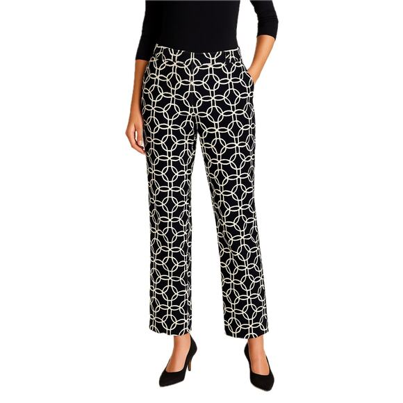 Talbots Black and White Intersecting Circle Stretch Velvet Pants Size 8 🖤 🔘 🤍 - Picture 1 of 16